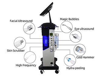 Facial Ultrasound, Skin Scrubber, High Frequency, Magic Bubbles, Eye ultrasound, Cold Hammer, Hydra peeling